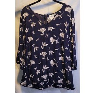 Navy and white floral Blouse